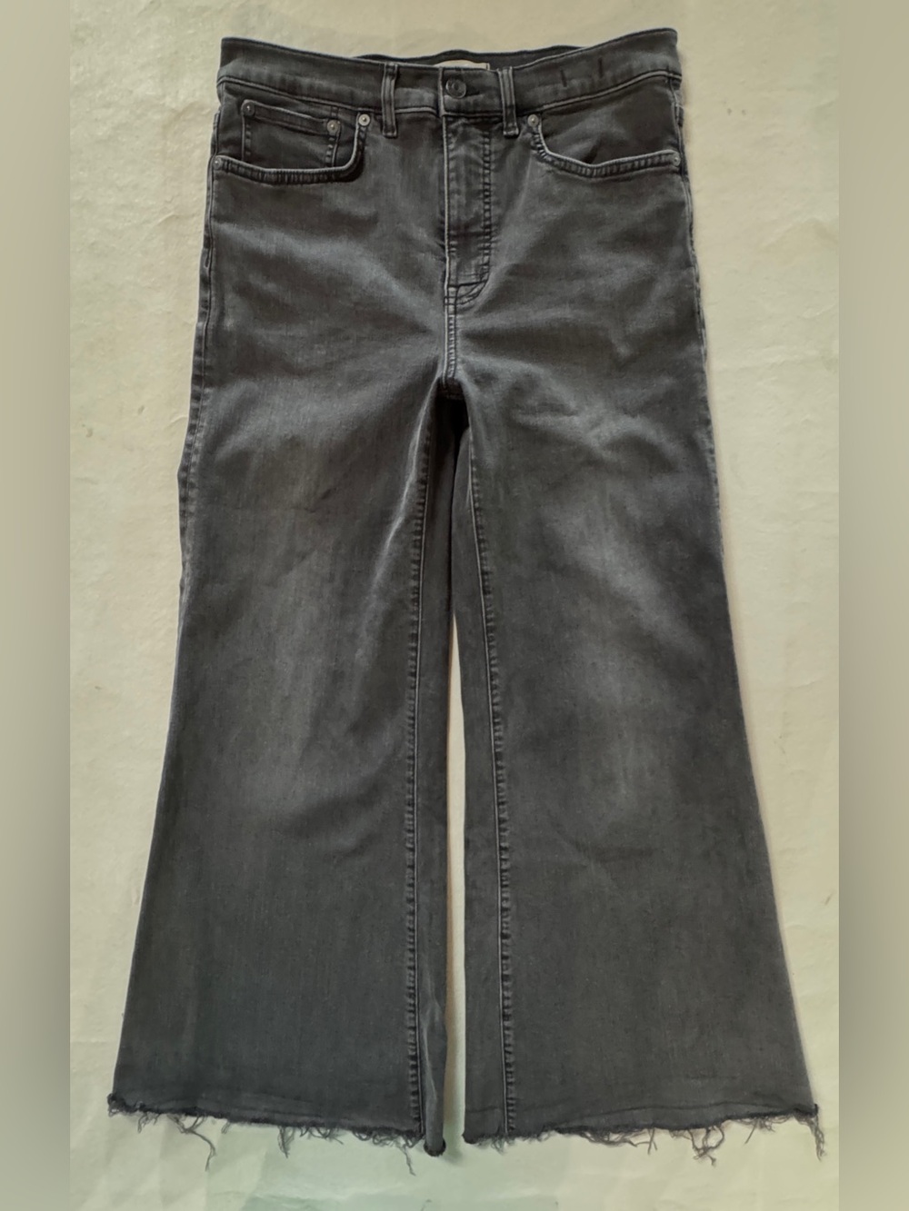 Madewell NT919 Flared Wide-Leg High-Rise Cropped Raw Hem Faded Black (29) - Picture 3 of 16